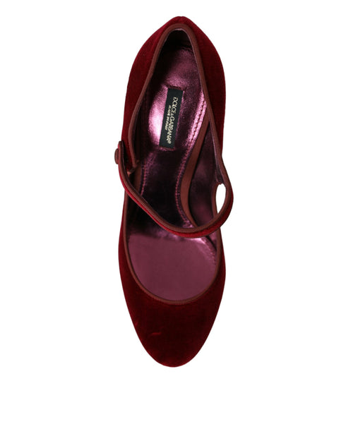 Dolce & Gabbana Red Velvet Mary Jane Gold Crystal Heeled Pumps for Women