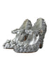 Dolce & Gabbana Mary Jane Pumps in Silver Cotton Blend with Floral Crystals - Women’s