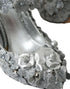 Dolce & Gabbana Mary Jane Pumps in Silver Cotton Blend with Floral Crystals - Women’s