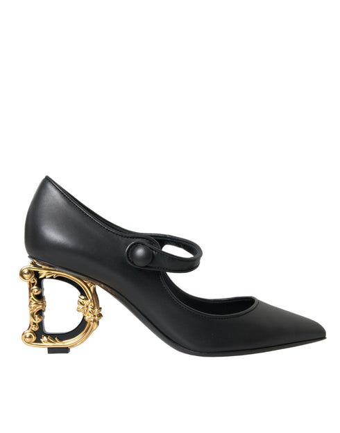 Dolce & Gabbana Mary Jane Pumps Black Leather Gold Logo Heel Women’s Italian Shoes