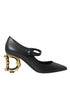 Dolce & Gabbana Mary Jane Pumps Black Leather Gold Logo Heel Women’s Italian Shoes