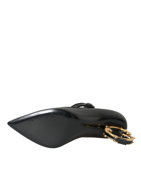 Dolce & Gabbana Mary Jane Pumps Black Leather Gold Logo Heel Women’s Italian Shoes