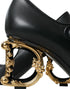 Dolce & Gabbana Mary Jane Pumps Black Leather Gold Logo Heel Women’s Italian Shoes