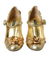 Dolce & Gabbana Gold Floral Leather Mary Janes Pumps – Women’s
