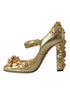 Dolce & Gabbana Gold Floral Leather Mary Janes Pumps – Women’s