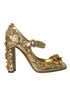 Dolce & Gabbana Gold Floral Leather Mary Janes Pumps – Women’s