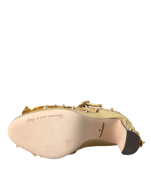 Dolce & Gabbana Gold Floral Leather Mary Janes Pumps – Women’s