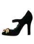 Dolce & Gabbana Black Velvet Mary Jane Pumps – Women's Floral Embellished Heels