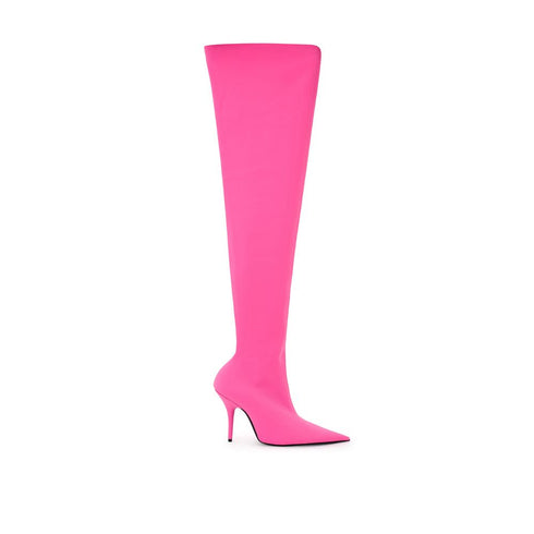 Balenciaga Pink Stretch Pointed-Toe Over-the-Knee Boots – Women