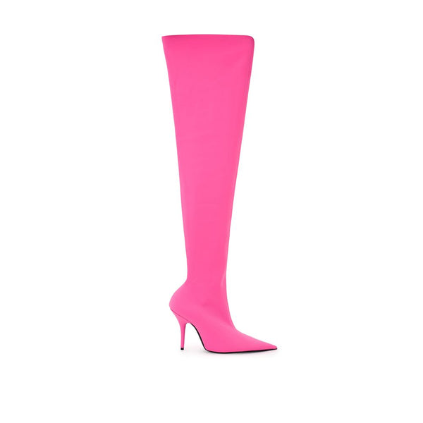 Balenciaga Pink Stretch Pointed-Toe Over-the-Knee Boots – Women