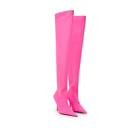Balenciaga Pink Stretch Pointed-Toe Over-the-Knee Boots – Women