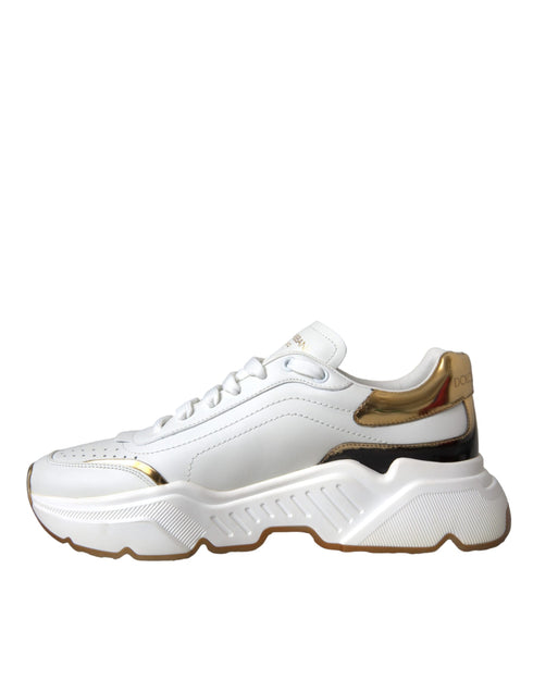 Dolce & Gabbana DAYMASTER Sneakers – White & Gold Calfskin Leather Shoes for Women
