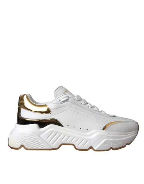 Dolce & Gabbana DAYMASTER Sneakers – White & Gold Calfskin Leather Shoes for Women