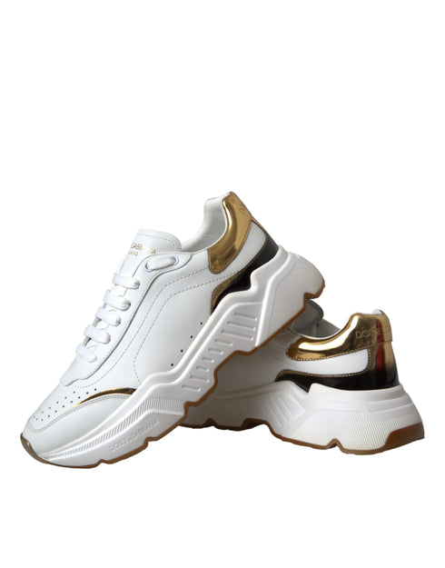 Dolce & Gabbana DAYMASTER Sneakers – White & Gold Calfskin Leather Shoes for Women