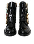 Dolce & Gabbana Mid-Calf Boots – Black Polished Leather with Multicolor Crystal Buckles for Women