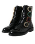 Dolce & Gabbana Mid-Calf Boots – Black Polished Leather with Multicolor Crystal Buckles for Women