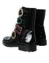 Dolce & Gabbana Mid-Calf Boots – Black Polished Leather with Multicolor Crystal Buckles for Women