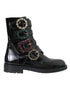 Dolce & Gabbana Mid-Calf Boots – Black Polished Leather with Multicolor Crystal Buckles for Women