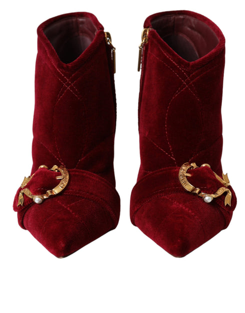 Dolce & Gabbana Dark Red Velvet Devotion Buckle Boots for Women