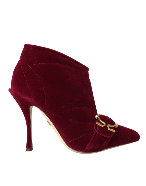 Dolce & Gabbana Dark Red Velvet Devotion Buckle Boots for Women