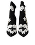 Dolce & Gabbana Black White Floral Embroidered Slip-On Boots for Women