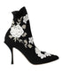 Dolce & Gabbana Black White Floral Embroidered Slip-On Boots for Women