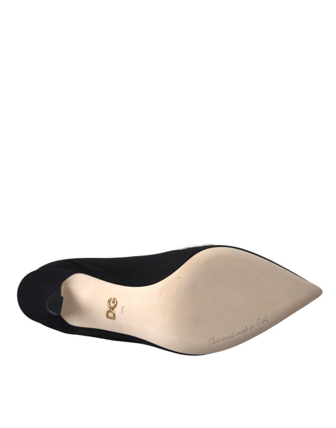 Dolce & Gabbana Black White Floral Embroidered Slip-On Boots for Women