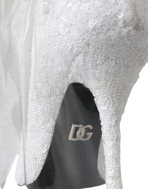 Dolce & Gabbana White Sequin Knee-High Stiletto Boots for Women