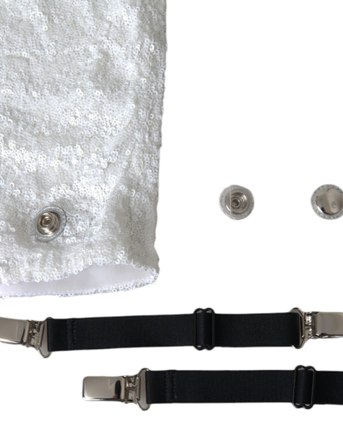 Dolce & Gabbana White Sequin Knee-High Stiletto Boots for Women