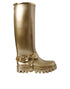 Dolce & Gabbana Gold Knee High Rubber Rain Boots for Women
