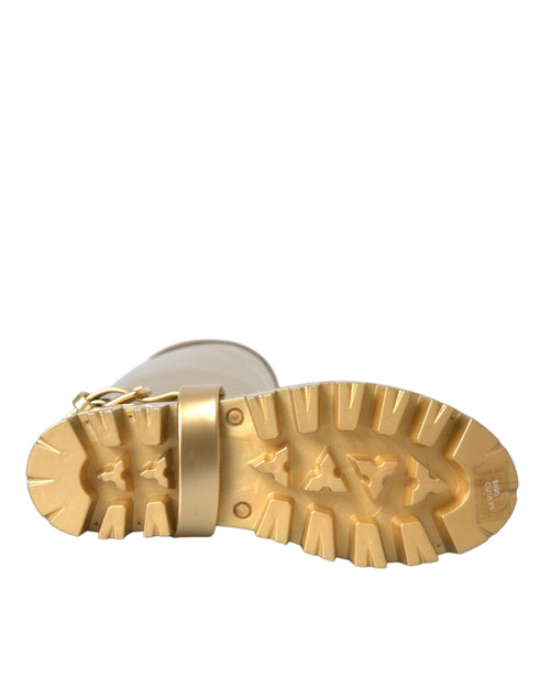 Dolce & Gabbana Gold Knee High Rubber Rain Boots for Women