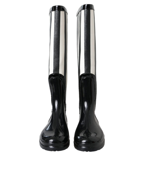 Dolce & Gabbana Knee High Boots for Women – Black White Rubber Flats