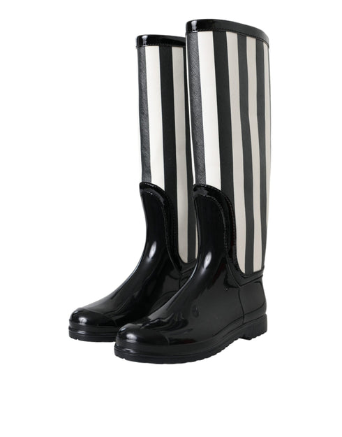 Dolce & Gabbana Knee High Boots for Women – Black White Rubber Flats