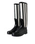 Dolce & Gabbana Knee High Boots for Women – Black White Rubber Flats
