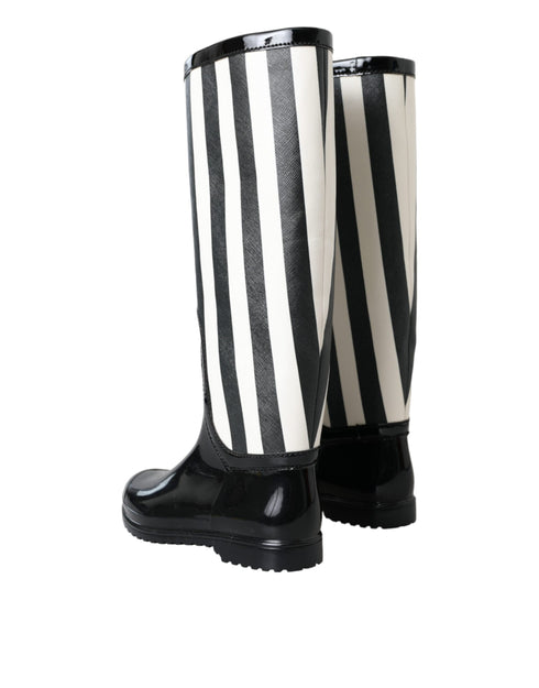 Dolce & Gabbana Knee High Boots for Women – Black White Rubber Flats