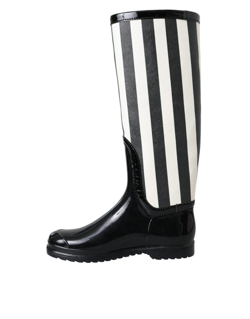 Dolce & Gabbana Knee High Boots for Women – Black White Rubber Flats