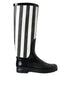Dolce & Gabbana Knee High Boots for Women – Black White Rubber Flats