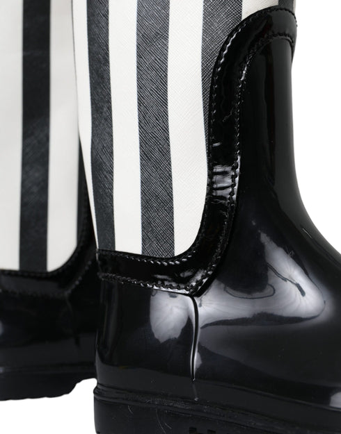Dolce & Gabbana Knee High Boots for Women – Black White Rubber Flats