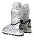 Dolce & Gabbana Metallic Silver Quilted Mid-Calf Boots – Women’s Nylon Logo Patch
