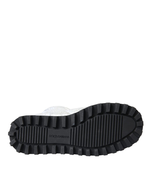 Dolce & Gabbana Metallic Silver Quilted Mid-Calf Boots – Women’s Nylon Logo Patch