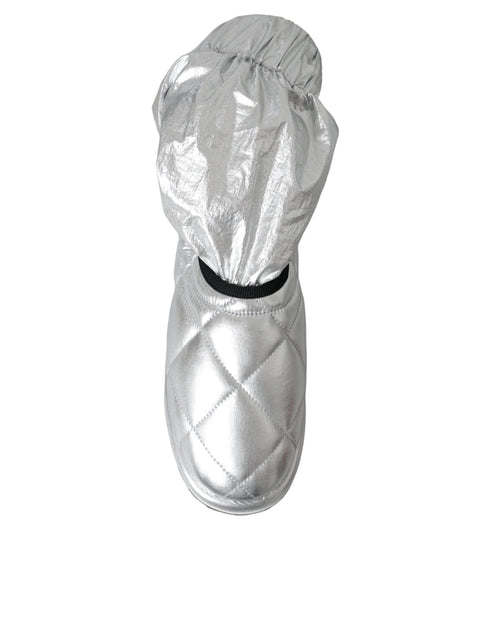 Dolce & Gabbana Metallic Silver Quilted Mid-Calf Boots – Women’s Nylon Logo Patch