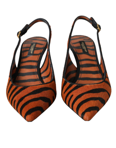 Dolce & Gabbana Black Orange Zebra Pony Hair Slingback Heels - Women’s