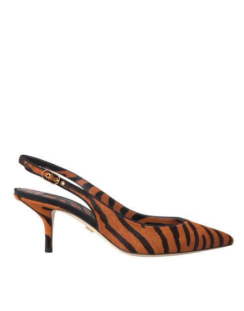Dolce & Gabbana Black Orange Zebra Pony Hair Slingback Heels - Women’s