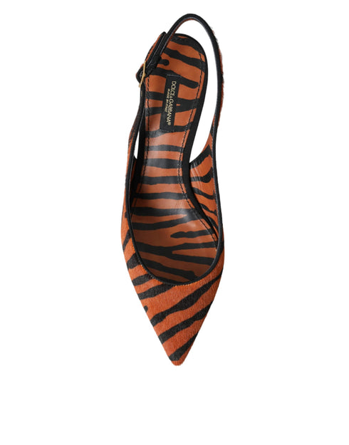 Dolce & Gabbana Black Orange Zebra Pony Hair Slingback Heels - Women’s