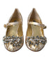 Dolce & Gabbana Gold Jacquard Crystal Mary Jane Pumps – Women’s Mid Heels Dress Shoes