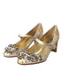 Dolce & Gabbana Gold Jacquard Crystal Mary Jane Pumps – Women’s Mid Heels Dress Shoes