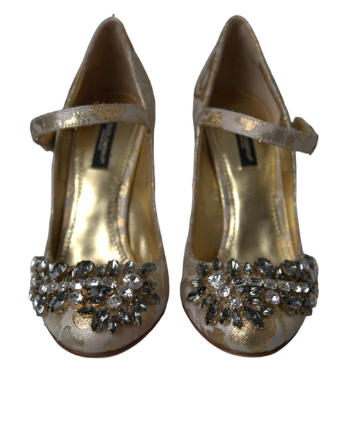 Dolce & Gabbana Gold Jacquard Crystal Mary Jane Pumps – Women’s Heels