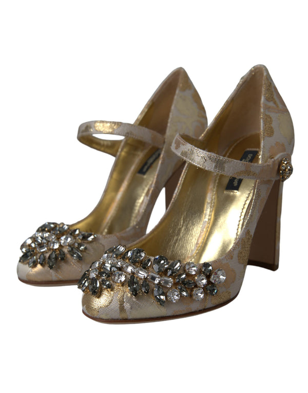Dolce & Gabbana Gold Jacquard Crystal Mary Jane Pumps – Women’s Heels