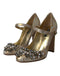 Dolce & Gabbana Gold Jacquard Crystal Mary Jane Pumps – Women’s Heels