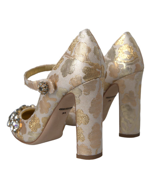 Dolce & Gabbana Gold Jacquard Crystal Mary Jane Pumps – Women’s Heels